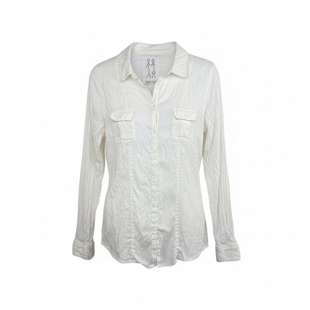 Pete & Greta White Linen Blend Button Front Shirt Size Small NWOT Johnny Was